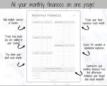Load image into Gallery viewer, MONTHLY Budget Planner Printable, Financial Tracker Template, Paycheck, Savings Tracker, Binder, Debt, Bill, Spending, Expense Income