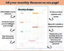 Load image into Gallery viewer, MONTHLY Budget Planner Printable, Financial Tracker Template, Paycheck, Savings Tracker, Binder, Debt, Bill, Spending, Expense Income | RETRO 70's themed