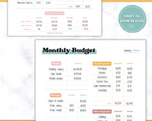 Load image into Gallery viewer, MONTHLY Budget Planner Printable, Financial Tracker Template, Paycheck, Savings Tracker, Binder, Debt, Bill, Spending, Expense Income | RETRO 70's themed