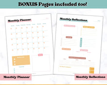 Load image into Gallery viewer, MONTHLY Budget Planner Printable, Financial Tracker Template, Paycheck, Savings Tracker, Binder, Debt, Bill, Spending, Expense Income | RETRO 70's themed