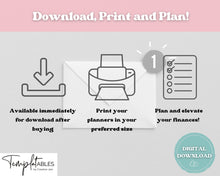 Load image into Gallery viewer, MONTHLY Budget Planner Printable, Financial Tracker Template, Paycheck, Savings Tracker, Binder, Debt, Bill, Spending, Expense Income | RETRO 70's themed