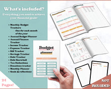 Load image into Gallery viewer, MONTHLY Budget Planner Printable, Financial Tracker Template, Paycheck, Savings Tracker, Binder, Debt, Bill, Spending, Expense Income | RETRO 70's themed