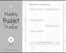Load image into Gallery viewer, MONTHLY Budget Planner Printable, Financial Tracker Template, Paycheck, Savings Tracker, Binder, Debt, Bill, Spending, Expense Income