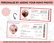 Load image into Gallery viewer, MOTHERS DAY Boarding Pass Template, EDITABLE Boarding Ticket for Mom, Surprise Vacation, Plane Ticket, Airline, Trip, Flight Gift, Holiday Destination, Fake, Last Minute DIY Gift for Mum