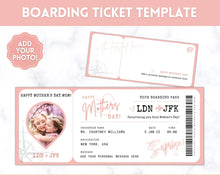 Load image into Gallery viewer, MOTHERS DAY Boarding Pass Template, EDITABLE Boarding Ticket for Mom, Surprise Vacation, Plane Ticket, Airline, Trip, Flight Gift, Holiday Destination, Fake, Last Minute DIY Gift for Mum