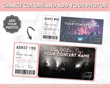 Load image into Gallery viewer, MOTHERS DAY Concert Ticket Template, EDITABLE Surprise Getaway gift, Invitation, Last minute Mom Mother's, Diy Musical Event, Theatre Show | Style 2