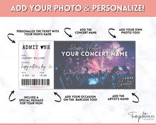 Load image into Gallery viewer, MOTHERS DAY Concert Ticket Template, EDITABLE Surprise Getaway gift, Invitation, Last minute Mom Mother's, Diy Musical Event, Theatre Show | Style 2