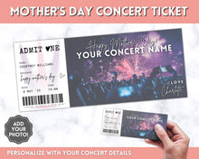 Load image into Gallery viewer, MOTHERS DAY Concert Ticket Template, EDITABLE Surprise Getaway gift, Invitation, Last minute Mom Mother's, Diy Musical Event, Theatre Show | Style 2