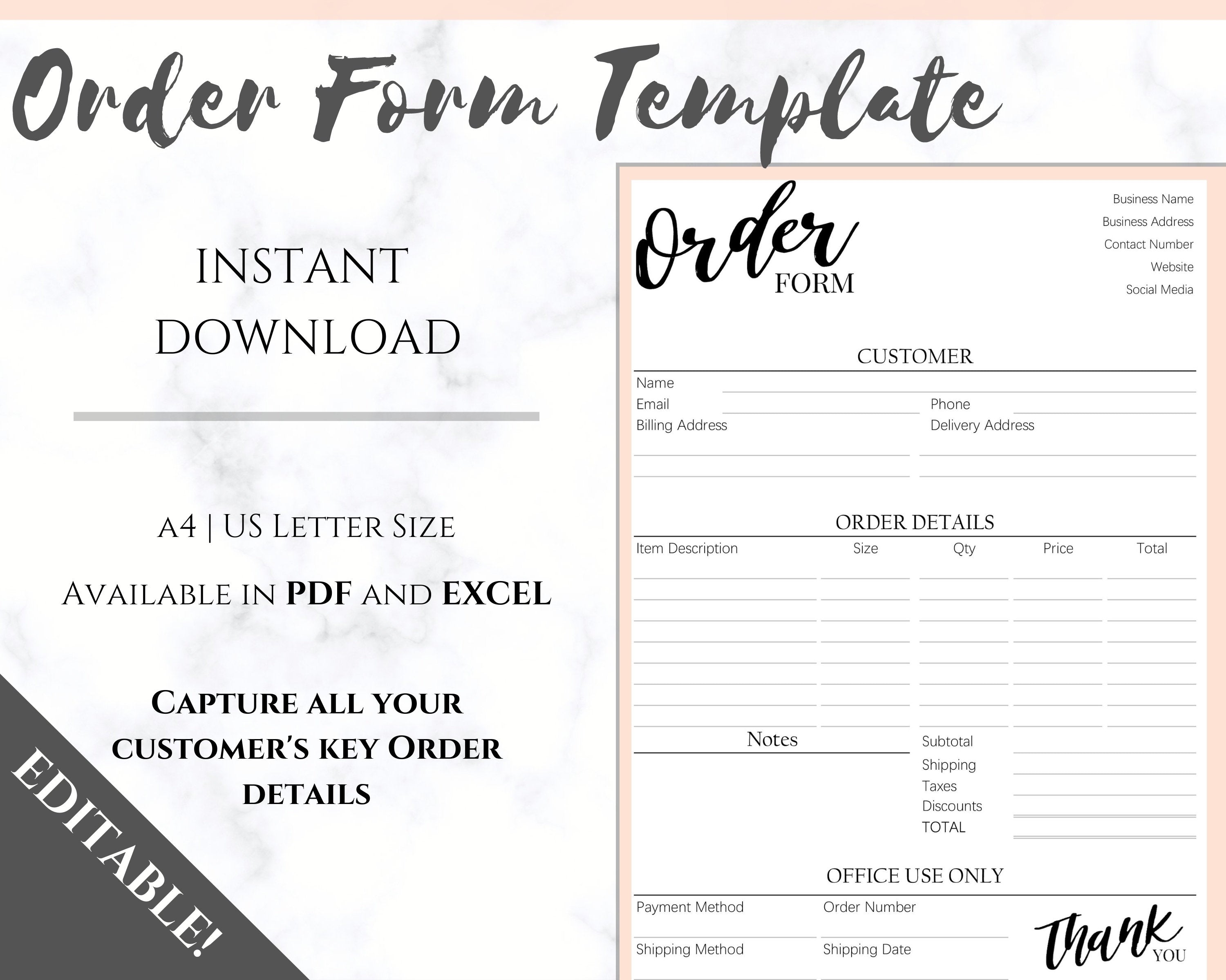 order form template printable | customer order sales invoice