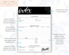 Load image into Gallery viewer, ORDER FORM Invoice Template, EDITABLE Custom Receipt Template, Printable Customer Sales Order Invoice, Receipt Form, Edit, Download A4 Pdf | Style 7