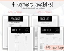 Load image into Gallery viewer, PRICE LIST Template Editable. Printable Price Sheet, Price Guide, Hair Salon, Hairdresser, Beauty, Pink Watercolor, Custom Menu, Pricing | Style 3