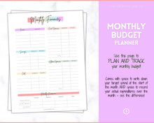 Load image into Gallery viewer, Paycheck Budget Planner Printable, Monthly Financial Tracker Template, Savings Tracker, Binder, Debt, Bill, Spending, Expenses Income Money | Pastel Rainbow