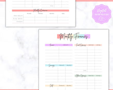 Load image into Gallery viewer, Paycheck Budget Planner Printable, Monthly Financial Tracker Template, Savings Tracker, Binder, Debt, Bill, Spending, Expenses Income Money | Pastel Rainbow