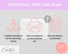 Load image into Gallery viewer, Paycheck Budget Planner Printable, Monthly Financial Tracker Template, Savings Tracker, Binder, Debt, Bill, Spending, Expenses Income Money | Pastel Rainbow