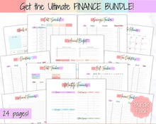 Load image into Gallery viewer, Paycheck Budget Planner Printable, Monthly Financial Tracker Template, Savings Tracker, Binder, Debt, Bill, Spending, Expenses Income Money | Pastel Rainbow