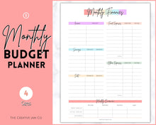 Load image into Gallery viewer, Paycheck Budget Planner Printable, Monthly Financial Tracker Template, Savings Tracker, Binder, Debt, Bill, Spending, Expenses Income Money | Pastel Rainbow