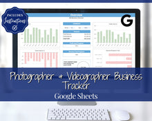Load image into Gallery viewer, Photography Business Tracker, Spreadsheet, Google Sheets, Monthly Annual Profit Loss, Videography, Photographer Videographer, Income Expense
