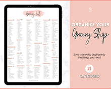 Load image into Gallery viewer, Pink Grocery List, Master Grocery List Printable, Weekly Shopping List, Meal Planner Checklist, Grocery PDF, Kitchen Organization Template | Pink Watercolor