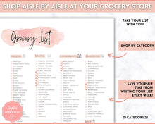 Load image into Gallery viewer, Pink Grocery List, Master Grocery List Printable, Weekly Shopping List, Meal Planner Checklist, Grocery PDF, Kitchen Organization Template | Pink Watercolor