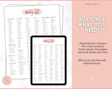 Load image into Gallery viewer, Pink Grocery List, Master Grocery List Printable, Weekly Shopping List, Meal Planner Checklist, Grocery PDF, Kitchen Organization Template | Pink Watercolor