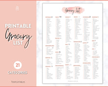 Load image into Gallery viewer, Pink Grocery List, Master Grocery List Printable, Weekly Shopping List, Meal Planner Checklist, Grocery PDF, Kitchen Organization Template | Pink Watercolor