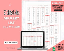 Load image into Gallery viewer, Grocery List Printable | Weekly Shopping List, Meal Planner Checklist, Kitchen Organization Template | Pink Watercolor