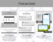 Load image into Gallery viewer, Podcast MEDIA KIT Template! Editable Canva Press Kit, Business Pitch, Rate Sheet Card, Podcasters, Planner, Influencer, Blogger, Price List | Mono