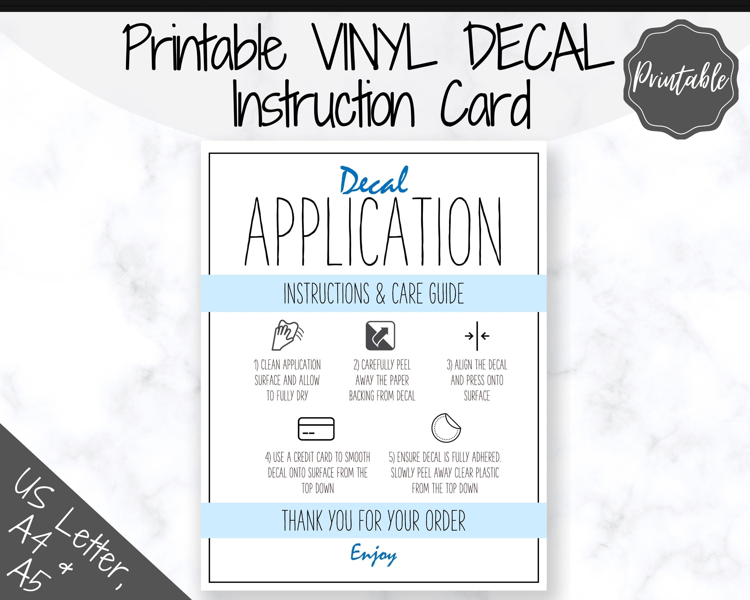 Vinyl Decal Care Card Printable Instructions Blue