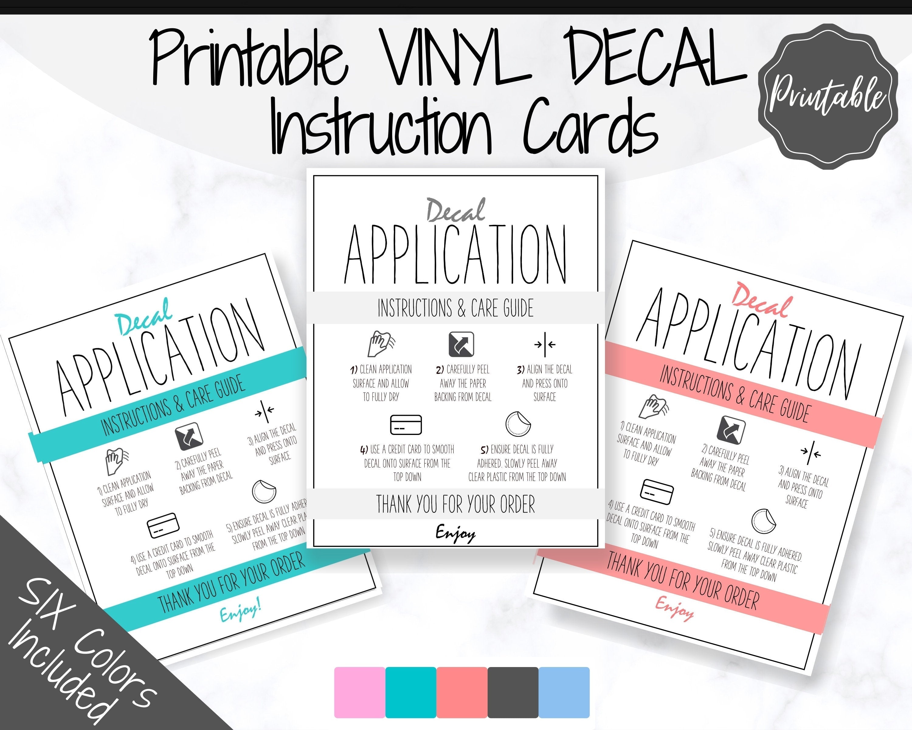 Vinyl Decal Care Card Printable Instructions Multicolor Bundle