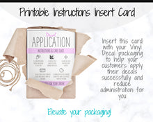 Load image into Gallery viewer, Printable Vinyl Decal Care Card Instructions. Decal Application Order Card, DIY Sticker Seller Packaging Label, Vinyl Decal Care Cards | Purple