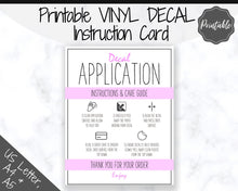 Load image into Gallery viewer, Printable Vinyl Decal Care Card Instructions. Decal Application Order Card, DIY Sticker Seller Packaging Label, Vinyl Decal Care Cards | Purple