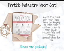 Load image into Gallery viewer, Printable Vinyl Decal Care Card Instructions. Decal Application Order Card, DIY Sticker Seller Packaging Label, Vinyl Decal Care Cards | Red