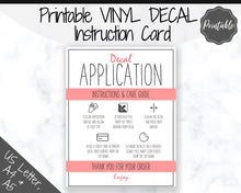 Load image into Gallery viewer, Printable Vinyl Decal Care Card Instructions. Decal Application Order Card, DIY Sticker Seller Packaging Label, Vinyl Decal Care Cards | Red