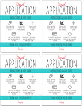 Load image into Gallery viewer, Printable Vinyl Decal Care Card Instructions. Decal Application Order Card, DIY Sticker Seller Packaging Label, Vinyl Decal Care Cards | Teal & Red