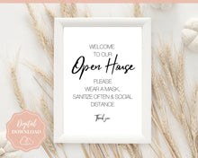 Load image into Gallery viewer, Real Estate Open House COVID SIGN. Welcome Sign, Wear a mask, Social Distancing, Corona Virus Signs, Realtor Sign, Face Mask Sign, Signage