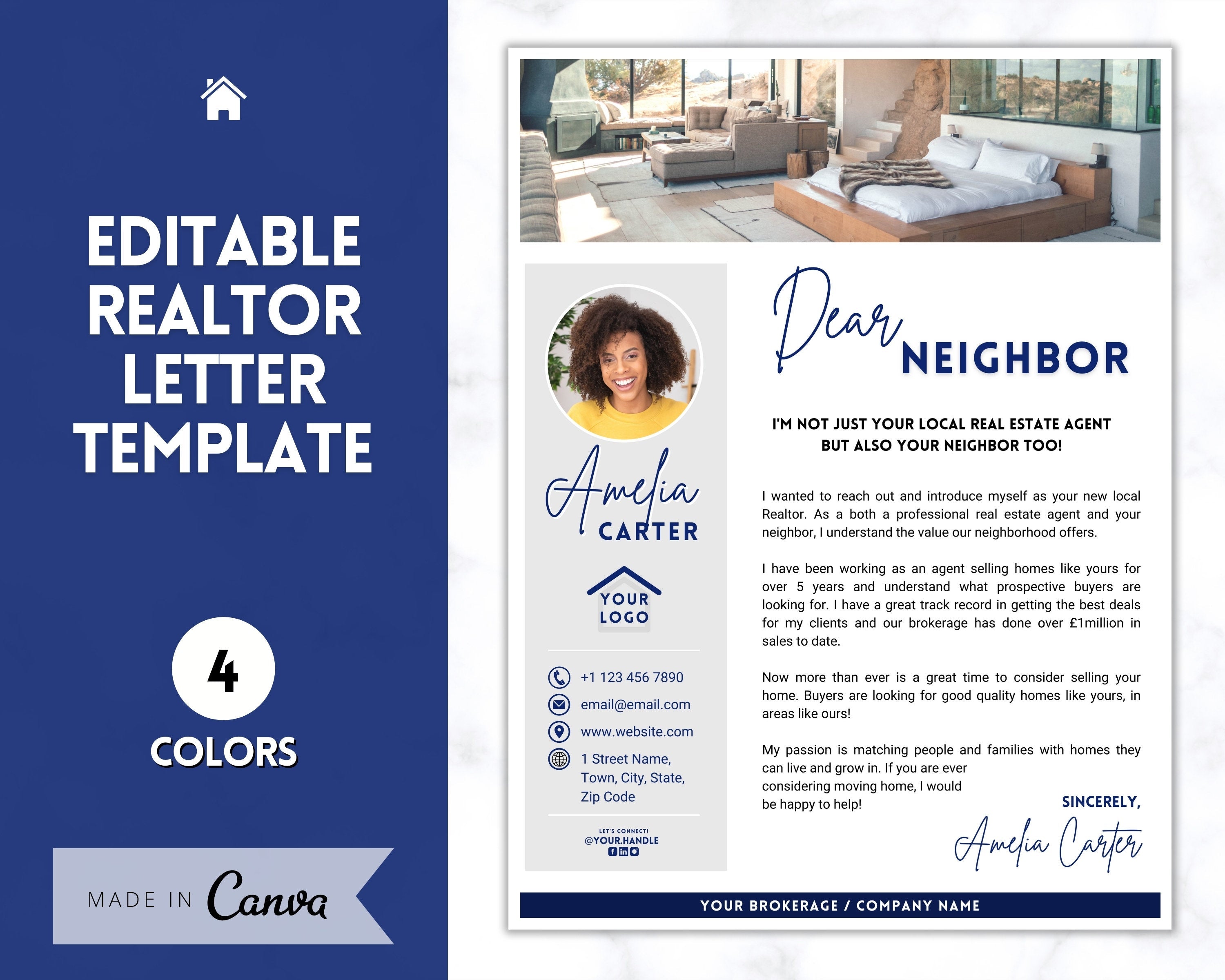 New Agent Introduction Letter | Real Estate Marketing Template - Blue