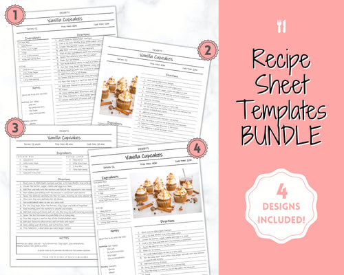 Recipe Page template BUNDLE, Editable Recipe Book Template, Recipe Cards, Minimal Recipe Binder, Printable Farmhouse, Food Planner Cookbook - Ink Free