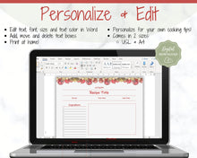 Load image into Gallery viewer, Recipe Sheet template, EDITABLE CHRISTMAS Recipe Book Template, Recipe Cards, Minimal Recipe Binder, Printable Farmhouse, Planner Journal