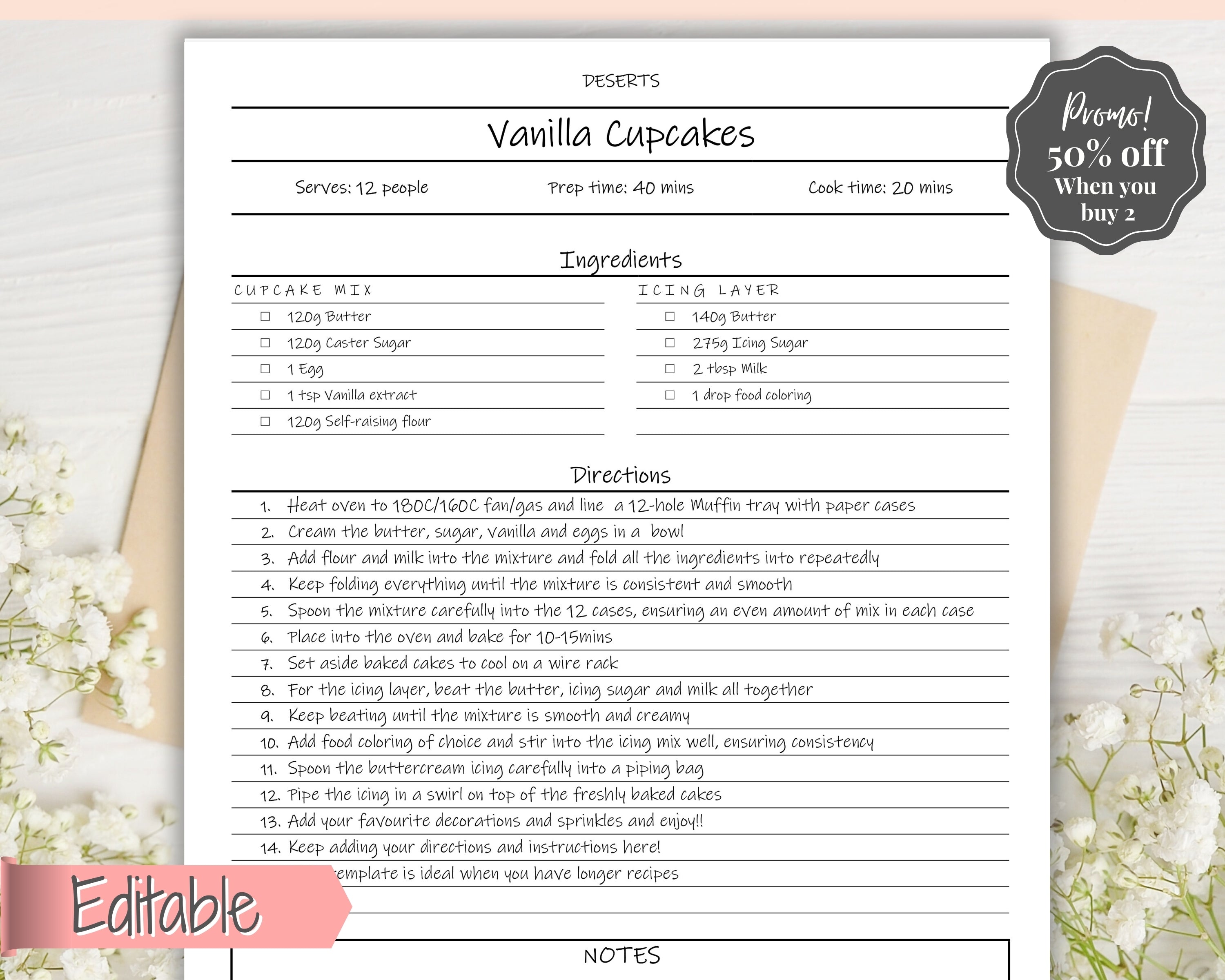 editable recipe sheet template printables - no photo ink free