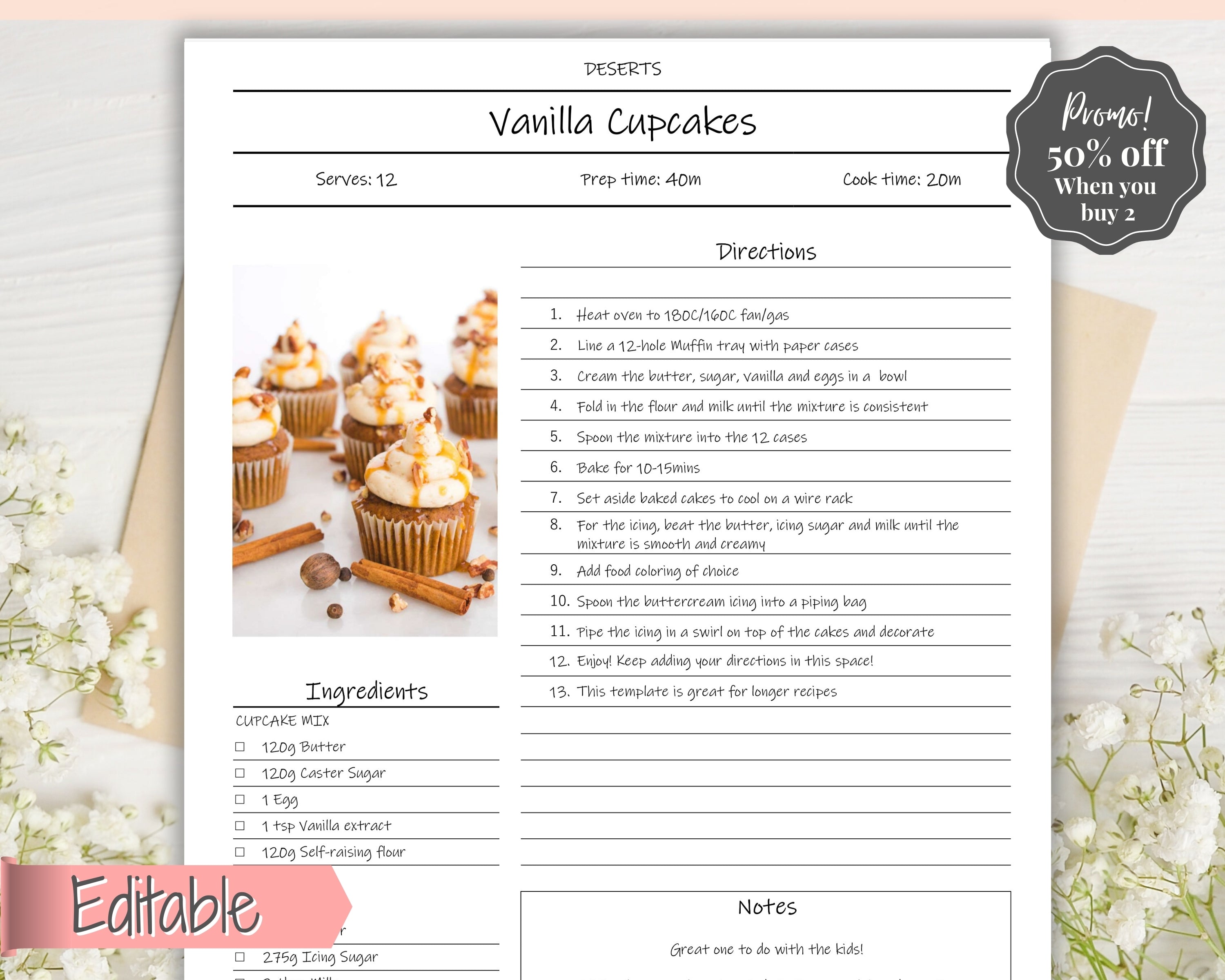Recipe Sheet Printable Recipe Page Template Blank (Instant