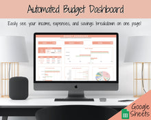 Load image into Gallery viewer, SIMPLE Budget Planner, Google Sheets Budget Spreadsheet, Monthly Budget Template, Automated Paycheck Financial Planner, Expenses Savings | Orange