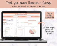 Load image into Gallery viewer, SIMPLE Budget Planner, Google Sheets Budget Spreadsheet, Monthly Budget Template, Automated Paycheck Financial Planner, Expenses Savings | Orange