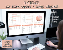 Load image into Gallery viewer, SIMPLE Budget Planner, Google Sheets Budget Spreadsheet, Monthly Budget Template, Automated Paycheck Financial Planner, Expenses Savings | Orange