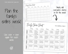 Load image into Gallery viewer, SIMPLE Family Chore Chart, Editable Family Planner Printable, Weekly Family Schedule, Family Calendar, Command Center, Household Kid Adult - Mono