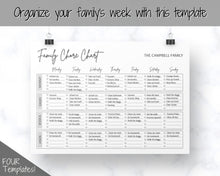 Load image into Gallery viewer, SIMPLE Family Chore Chart, Editable Family Planner Printable, Weekly Family Schedule, Family Calendar, Command Center, Household Kid Adult - Mono