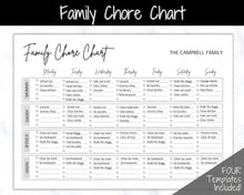 Load image into Gallery viewer, SIMPLE Family Chore Chart, Editable Family Planner Printable, Weekly Family Schedule, Family Calendar, Command Center, Household Kid Adult - Mono