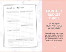 Load image into Gallery viewer, SIMPLE MONTHLY Budget Planner Printable, Financial Tracker Template, Paycheck, Savings Tracker, Binder, Debt, Bill, Spending, Expense Income