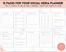 Load image into Gallery viewer, SOCIAL MEDIA Planner for Small Business, Content Planner Printable, Instagram, YouTube, TikTok, Facebook, Side Hustle, Marketing Calendar | Mono