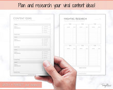 Load image into Gallery viewer, SOCIAL MEDIA Planner for Small Business, Content Planner Printable, Instagram, YouTube, TikTok, Facebook, Side Hustle, Marketing Calendar | Mono