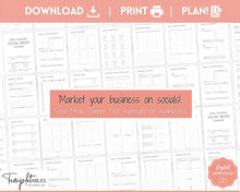 Load image into Gallery viewer, SOCIAL MEDIA Planner for Small Business, Content Planner Printable, Instagram, YouTube, TikTok, Facebook, Side Hustle, Marketing Calendar | Mono